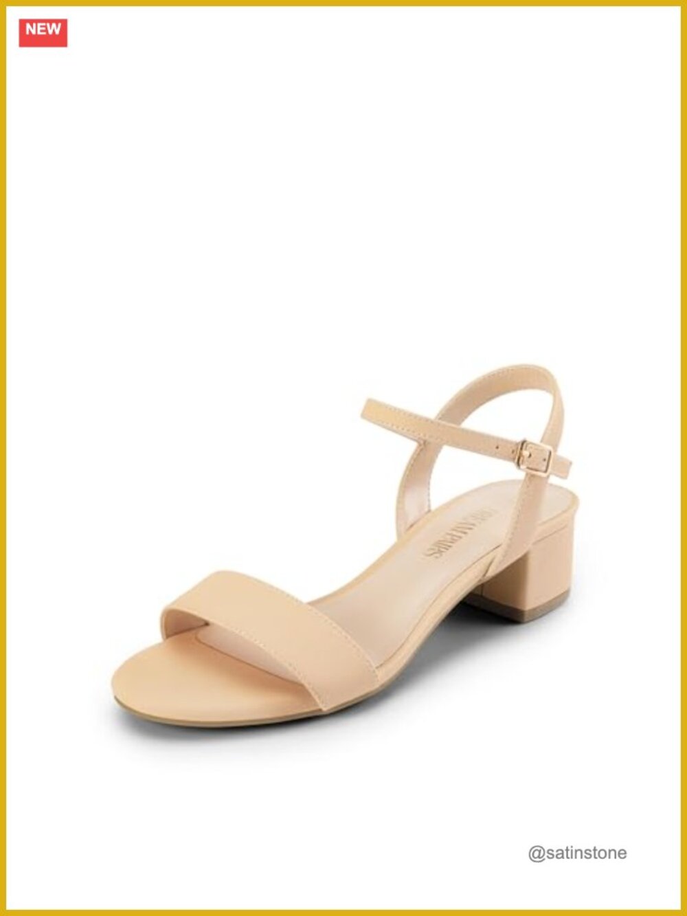 Chunky Low Block Heel Dress Sandals - Faux Leather Ankle Strap